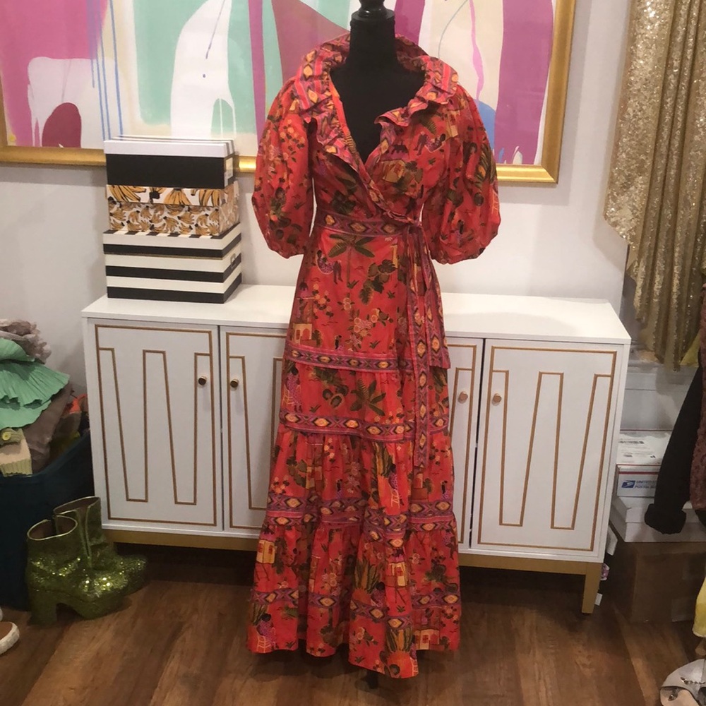 Gorgeous FARM Rio Red Floral Maxi Dress M